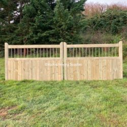 Wooden Driveway Gates with Metal Railing Top