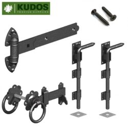 Double gate hinge and latch set in Black