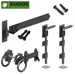 Double gate adjustable hinge and latch set in Black