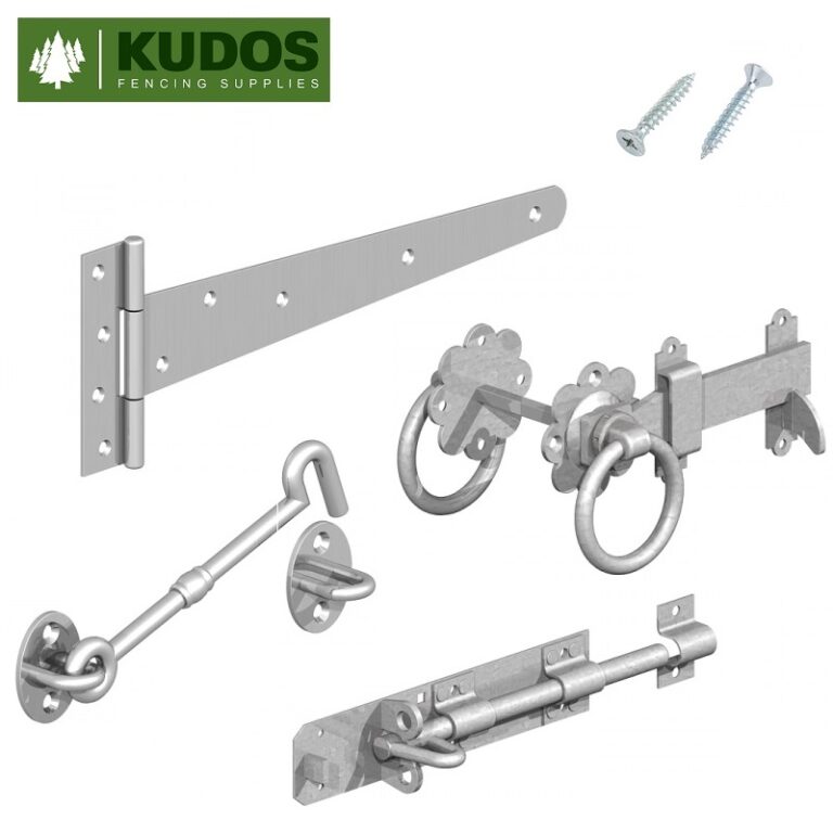 side gate latch and hinge set with bolt and gate hook in galv